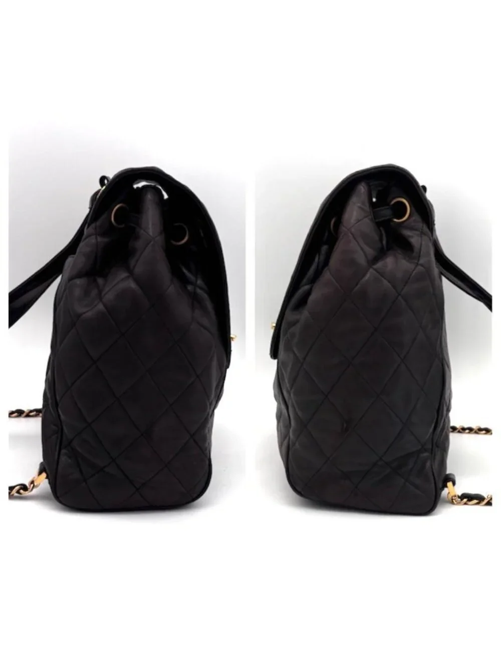 Chanel Quilted Backpack Black Lambskin Brown